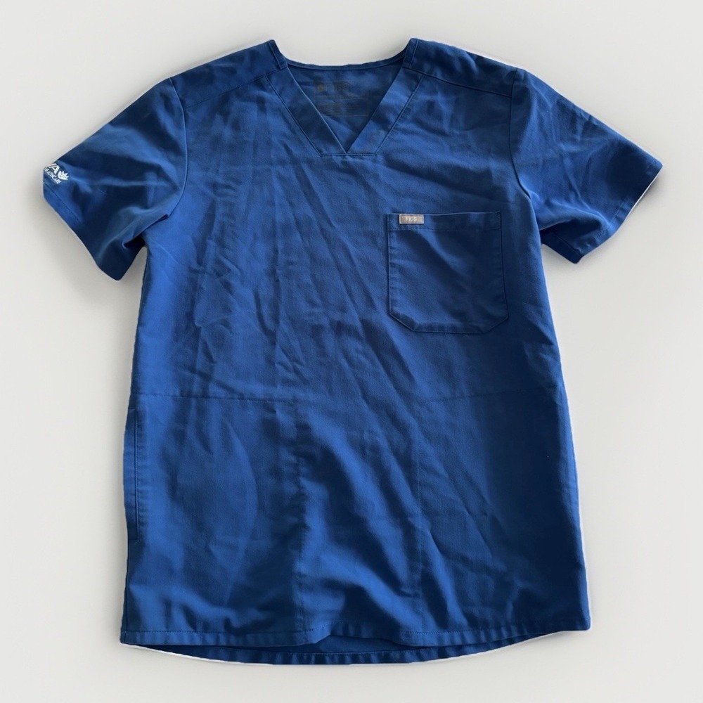 FIGS Technical Collection‎ V-Neck Scrub Top Womens XS Royal Blue Aya Healthcare
